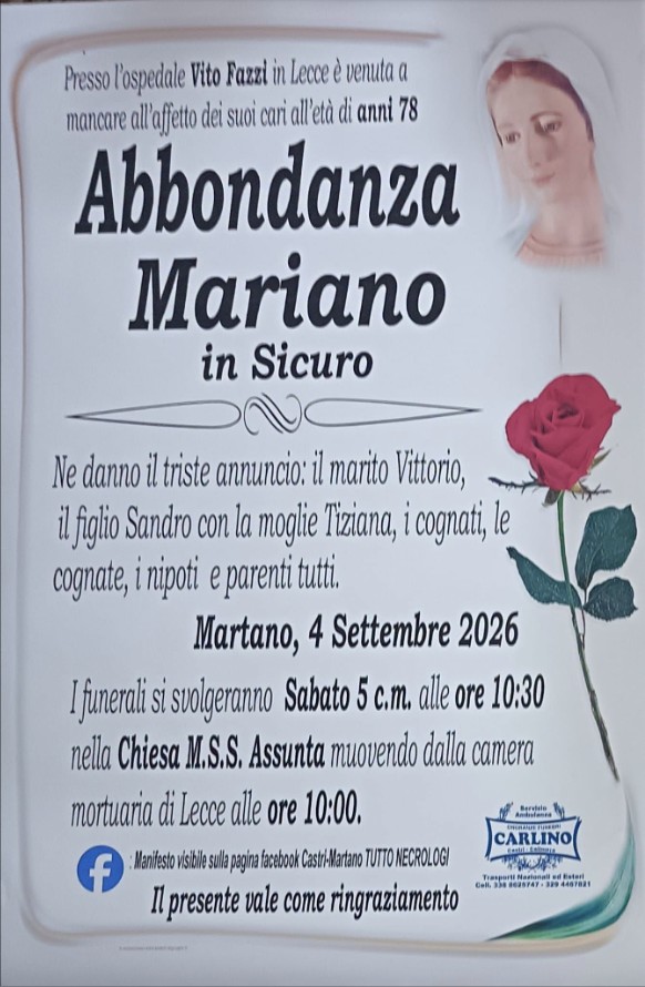 Necrologio di Abbondanza Mariano