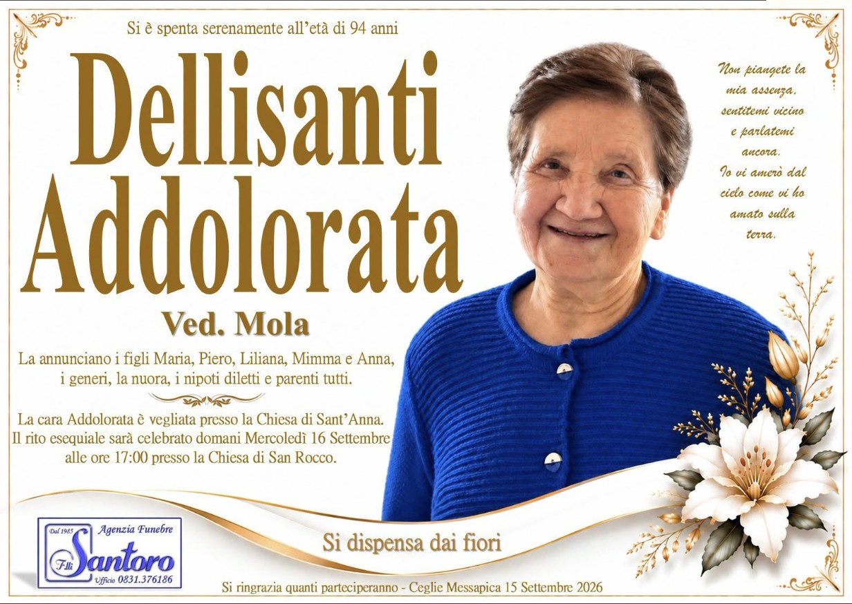 Necrologio di Addolorata Dellisanti