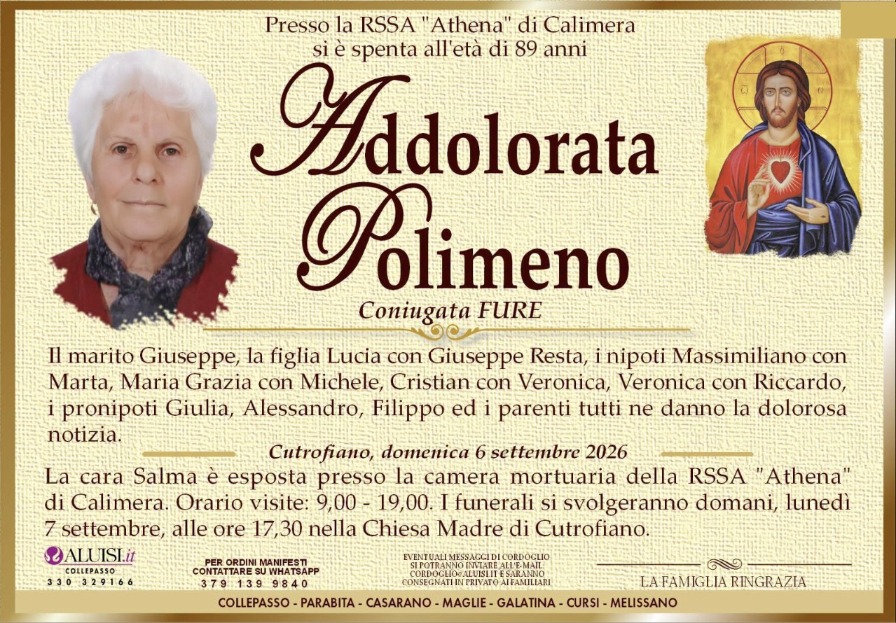 Necrologio di Addolorata Polimeno
