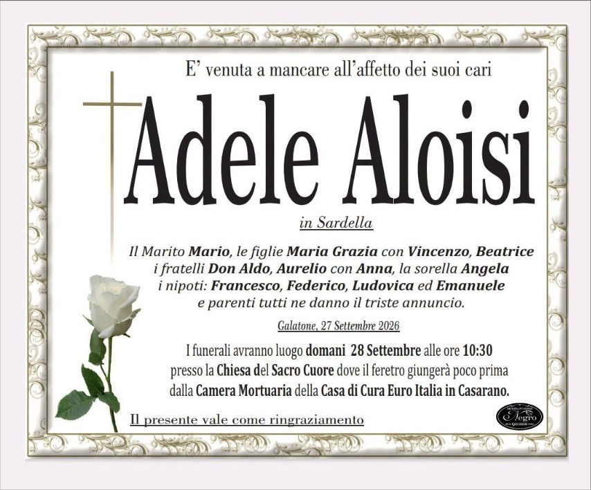 Necrologio di Adele Aloisi