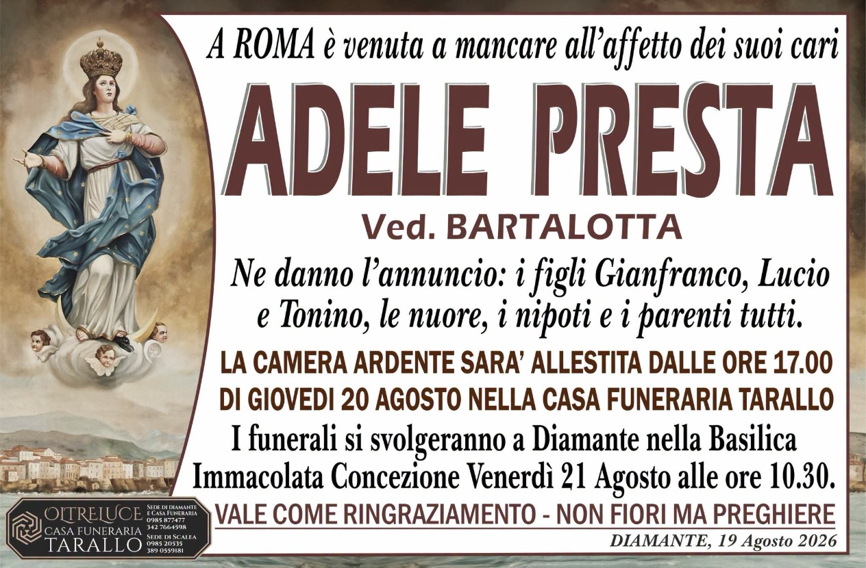 Necrologio di Adele Presta