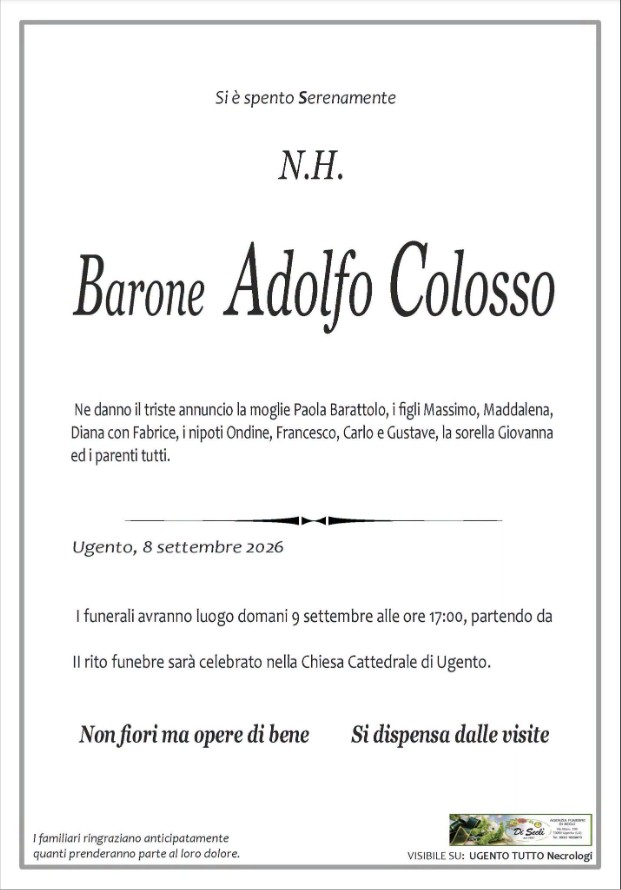 Necrologio di Adolfo Colosso