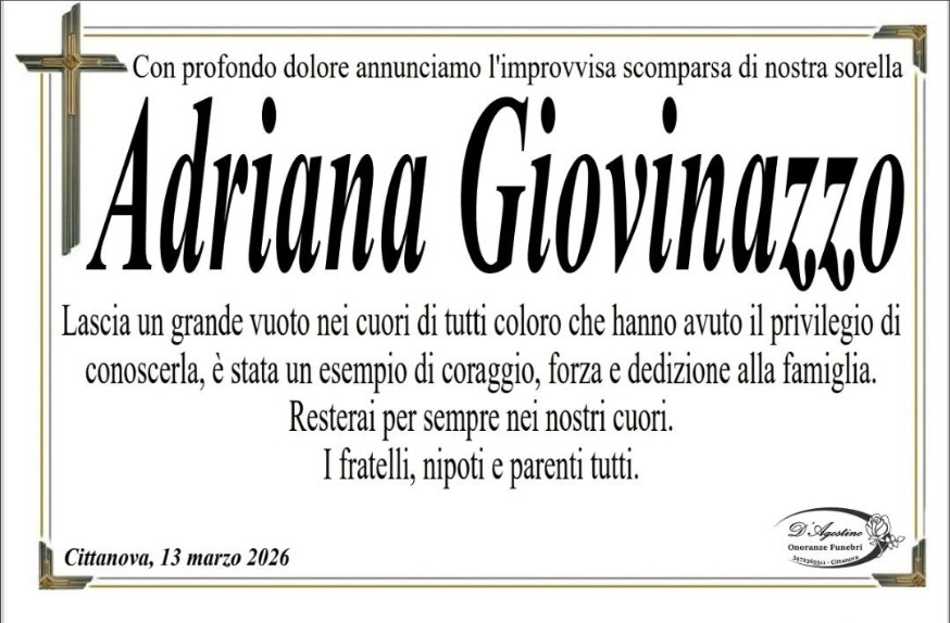 Necrologio di Adriana Giovinazzo