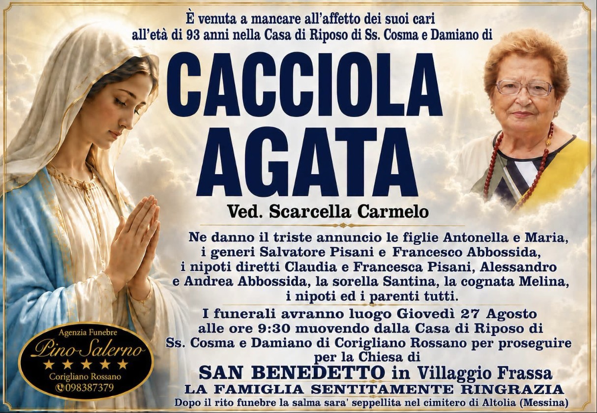 Necrologio di Agata Cacciola