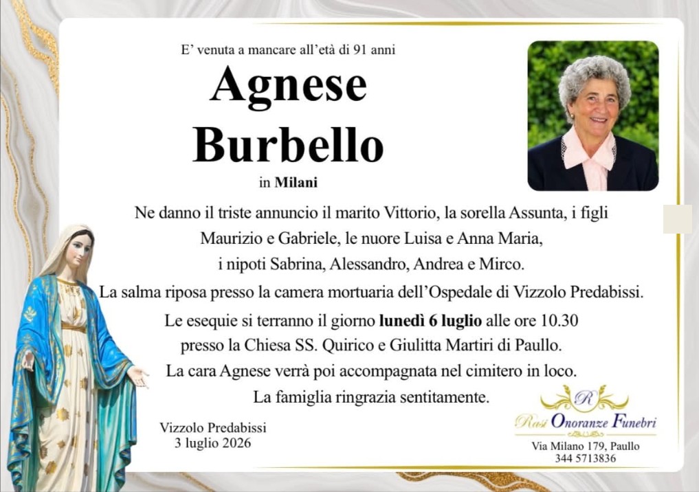 Necrologio di Agnese Burbello