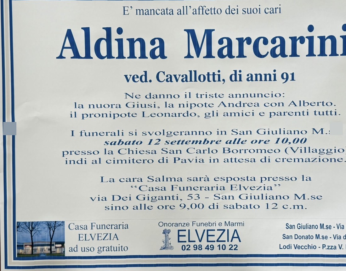 Necrologio di Aldina Marcarini