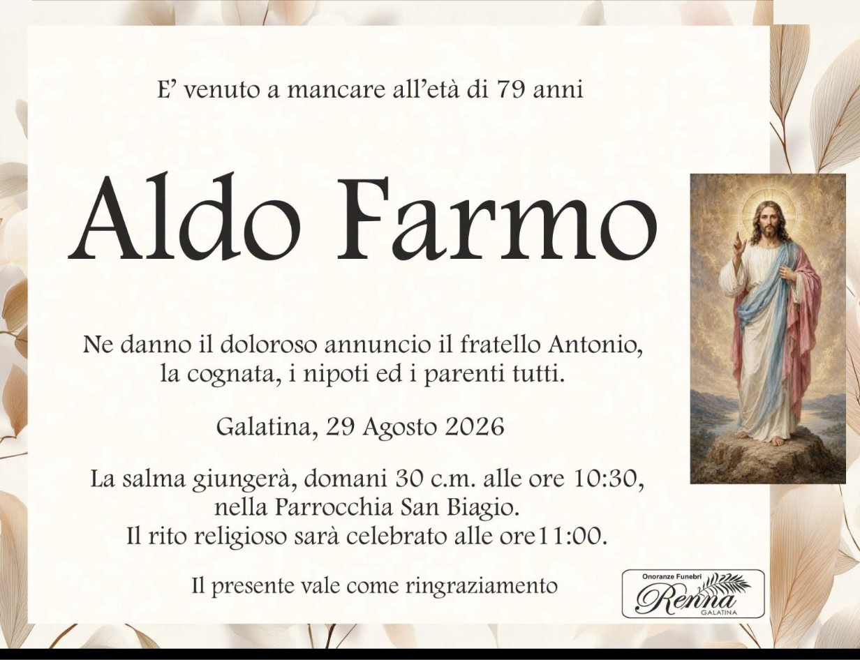 Necrologio di Aldo Farmo