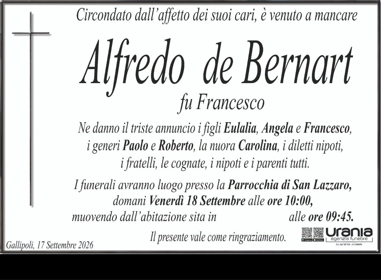 Necrologio di Alfredo de Bernart