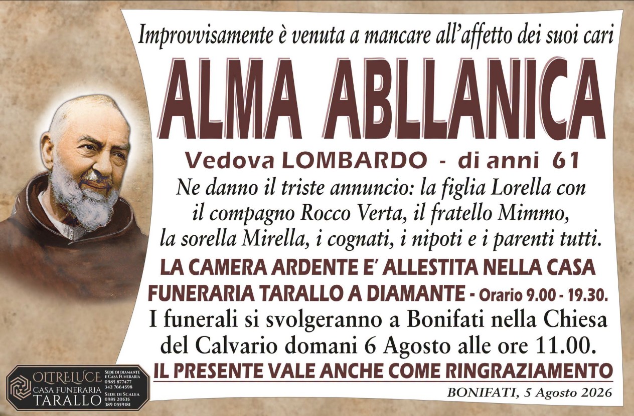 Necrologio di Alma Abllanica