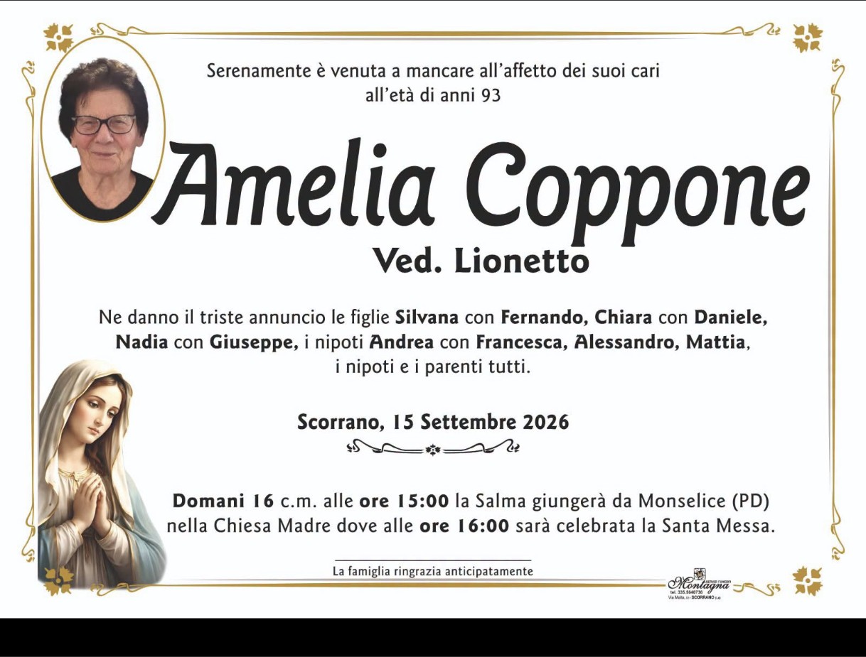 Necrologio di Amelia Coppone