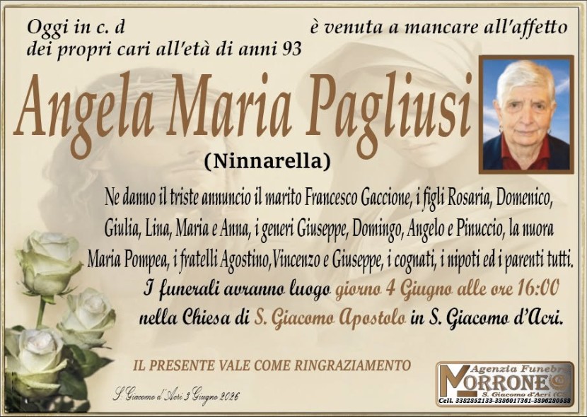 Necrologio di Angela Maria Pagliusi