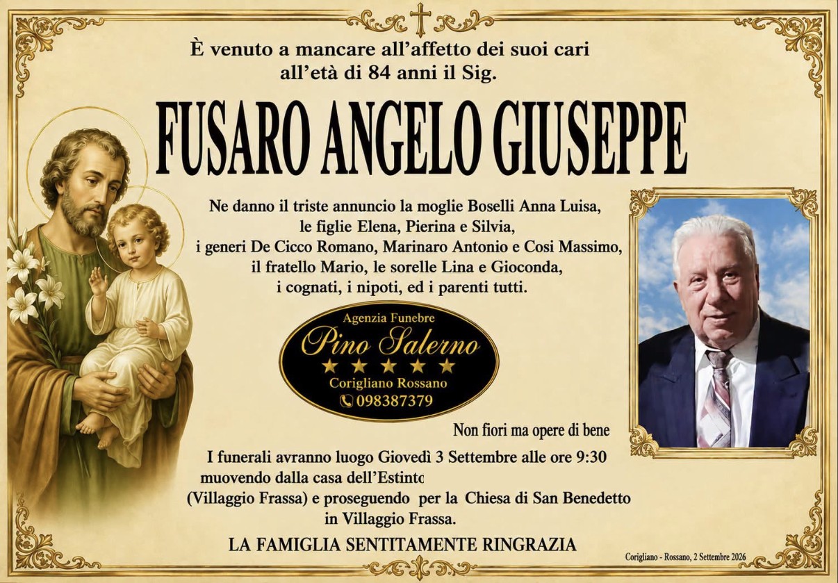 Necrologio di Angelo Giuseppe Fusaro