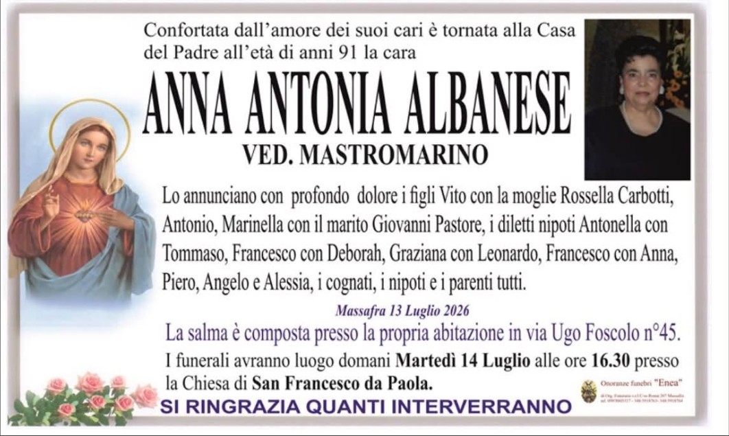 Necrologio di Anna Antonia Albanese