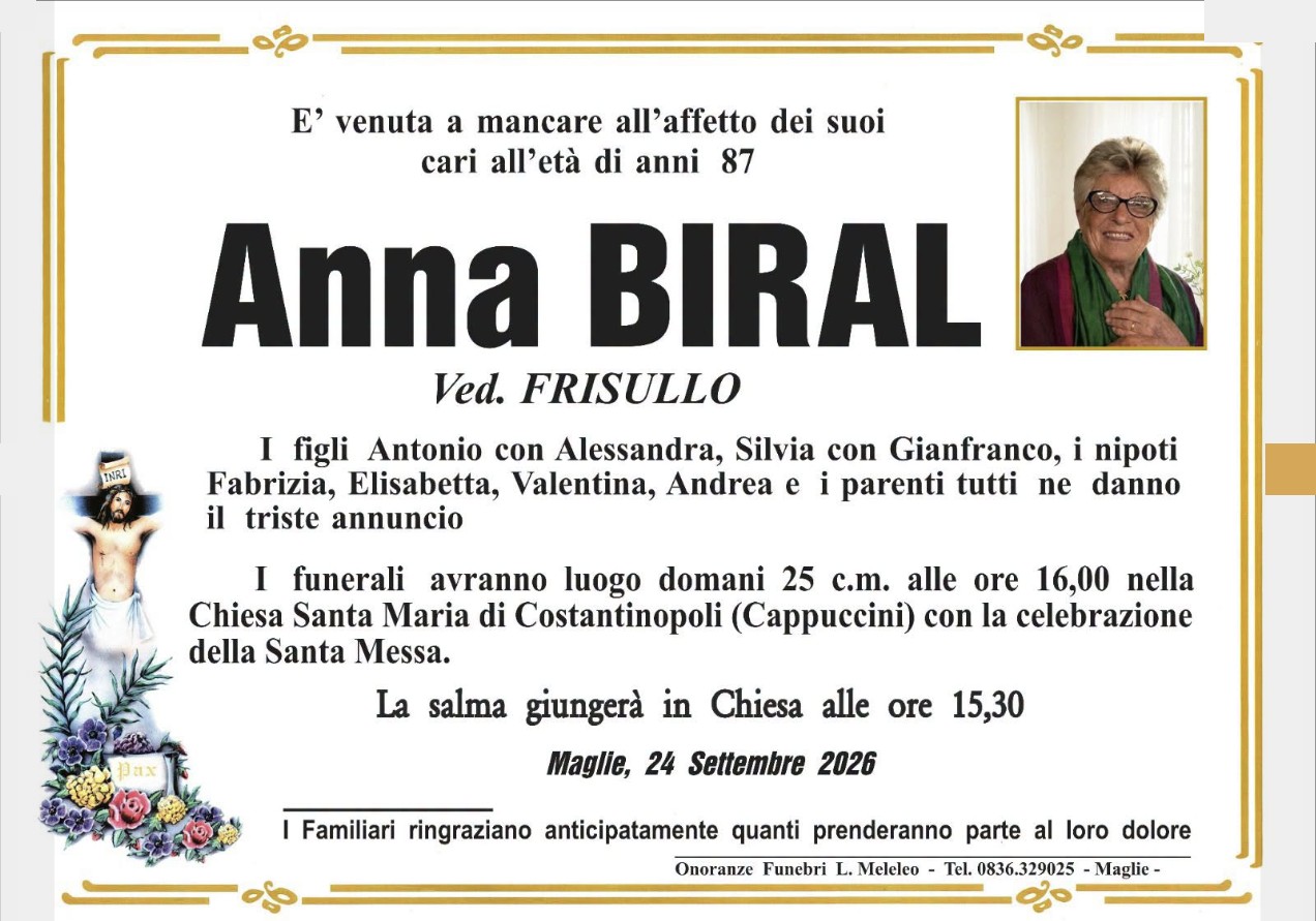 Necrologio di Anna Biral