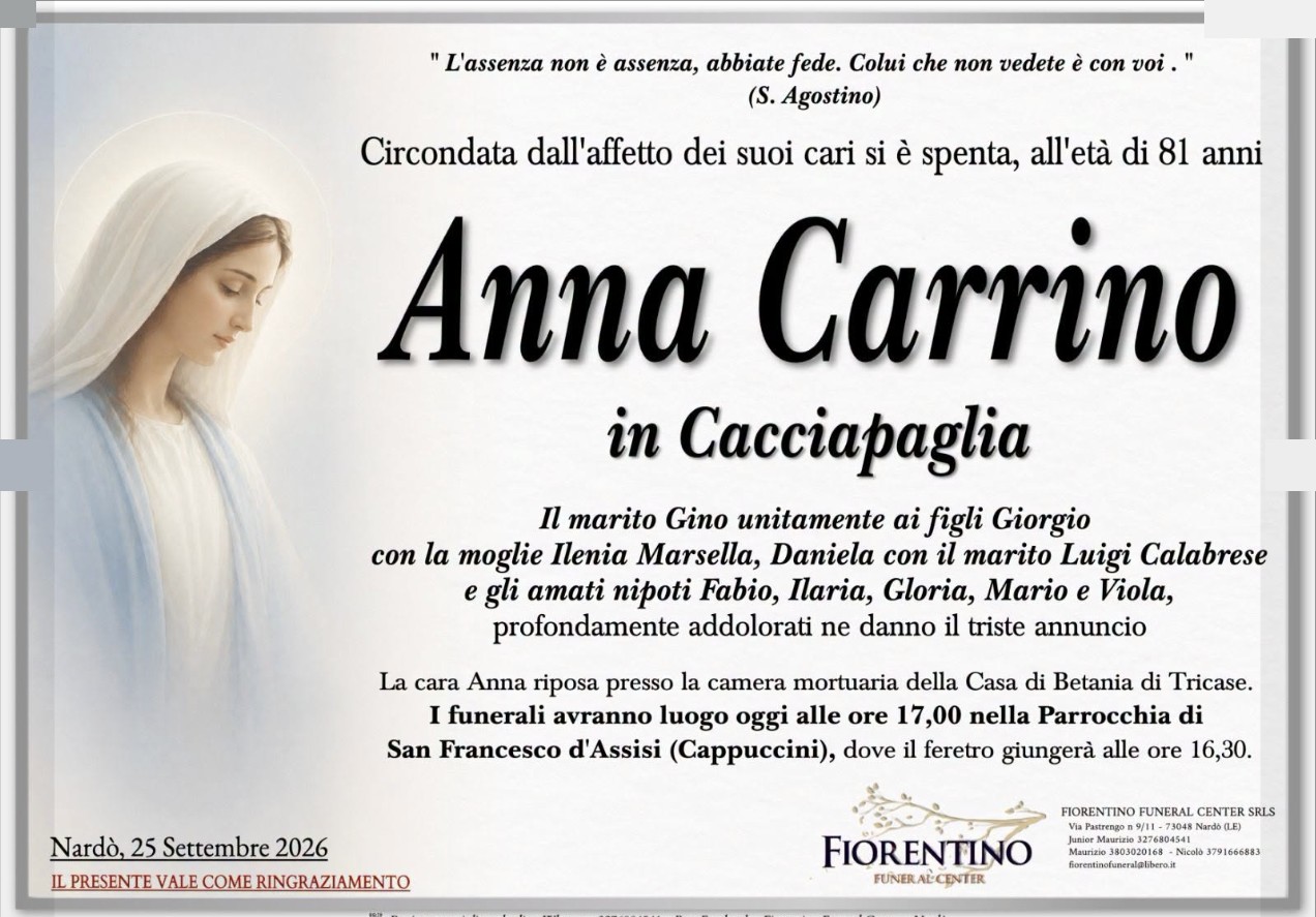 Necrologio di Anna Carrino