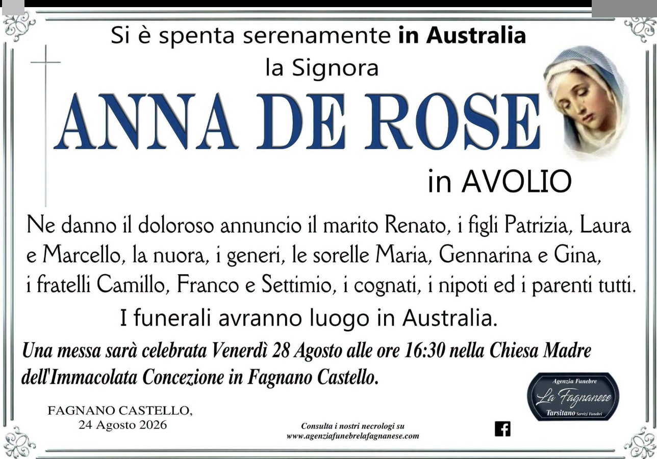 Necrologio di Anna De Rose