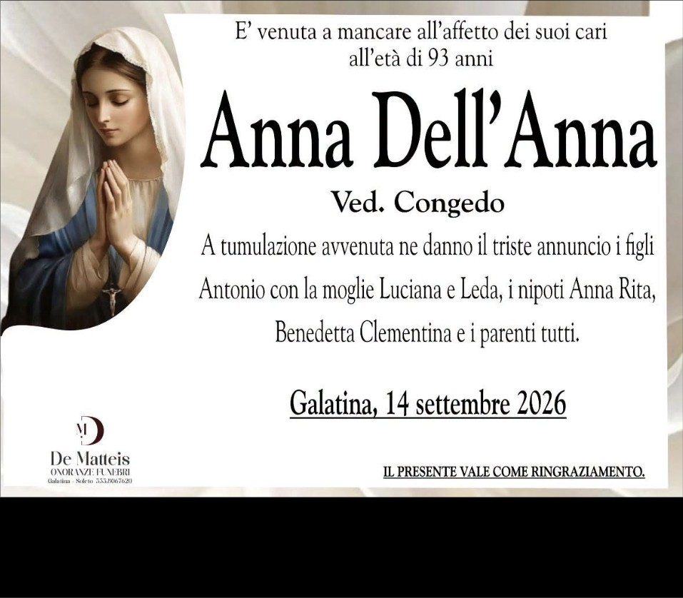 Necrologio di Anna Dell'Anna