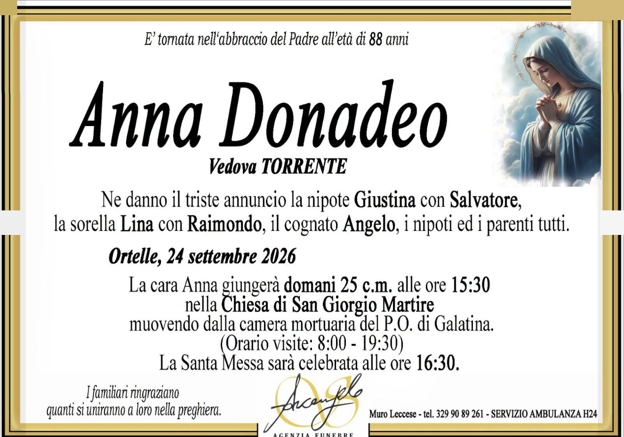 Necrologio di Anna Donadeo