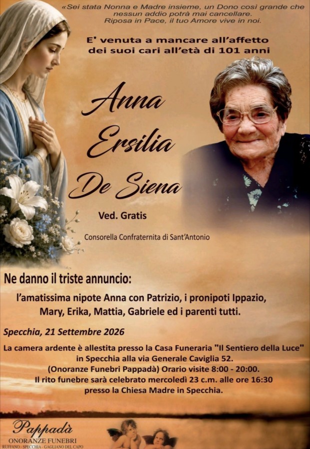 Necrologio di Anna Ersilia De Siena
