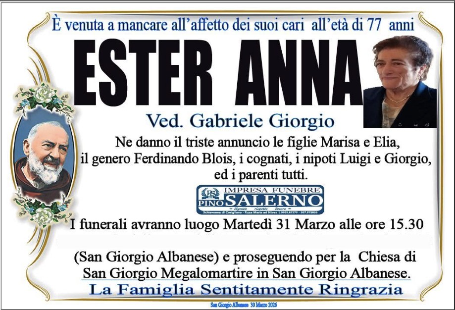 Necrologio di Anna Ester
