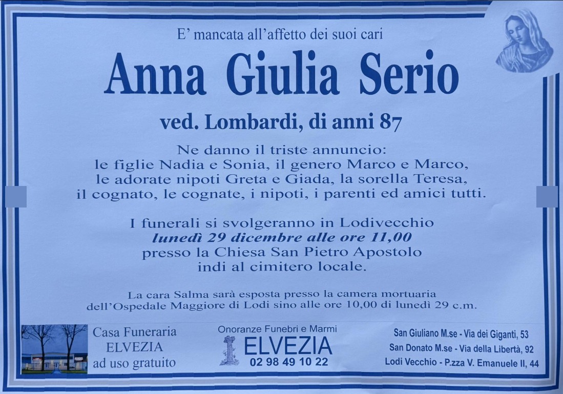 Necrologio di Anna Giulia Serio
