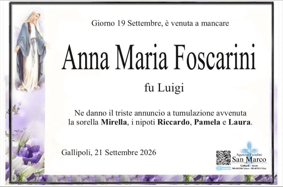 Necrologio di Anna Maria Foscarini