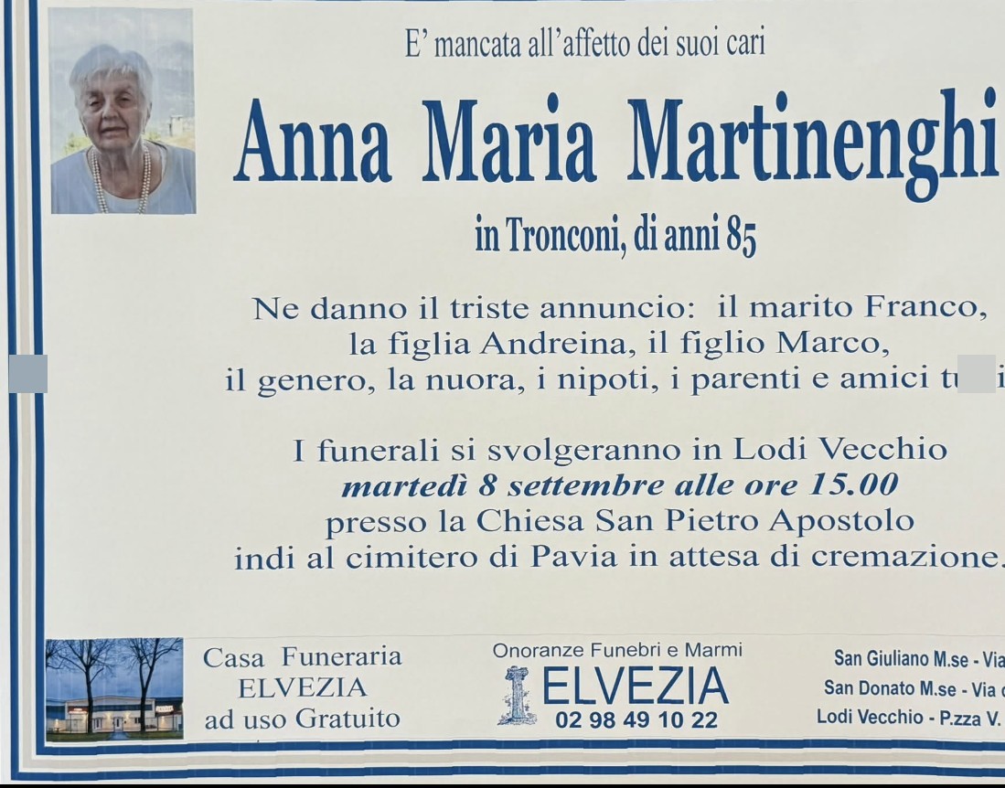 Necrologio di Anna Maria Martinenghi
