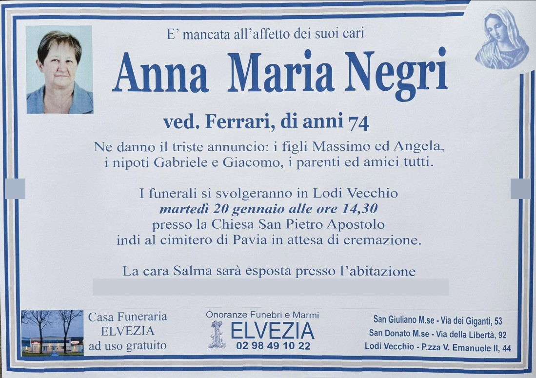 Necrologio di Anna Maria Negri
