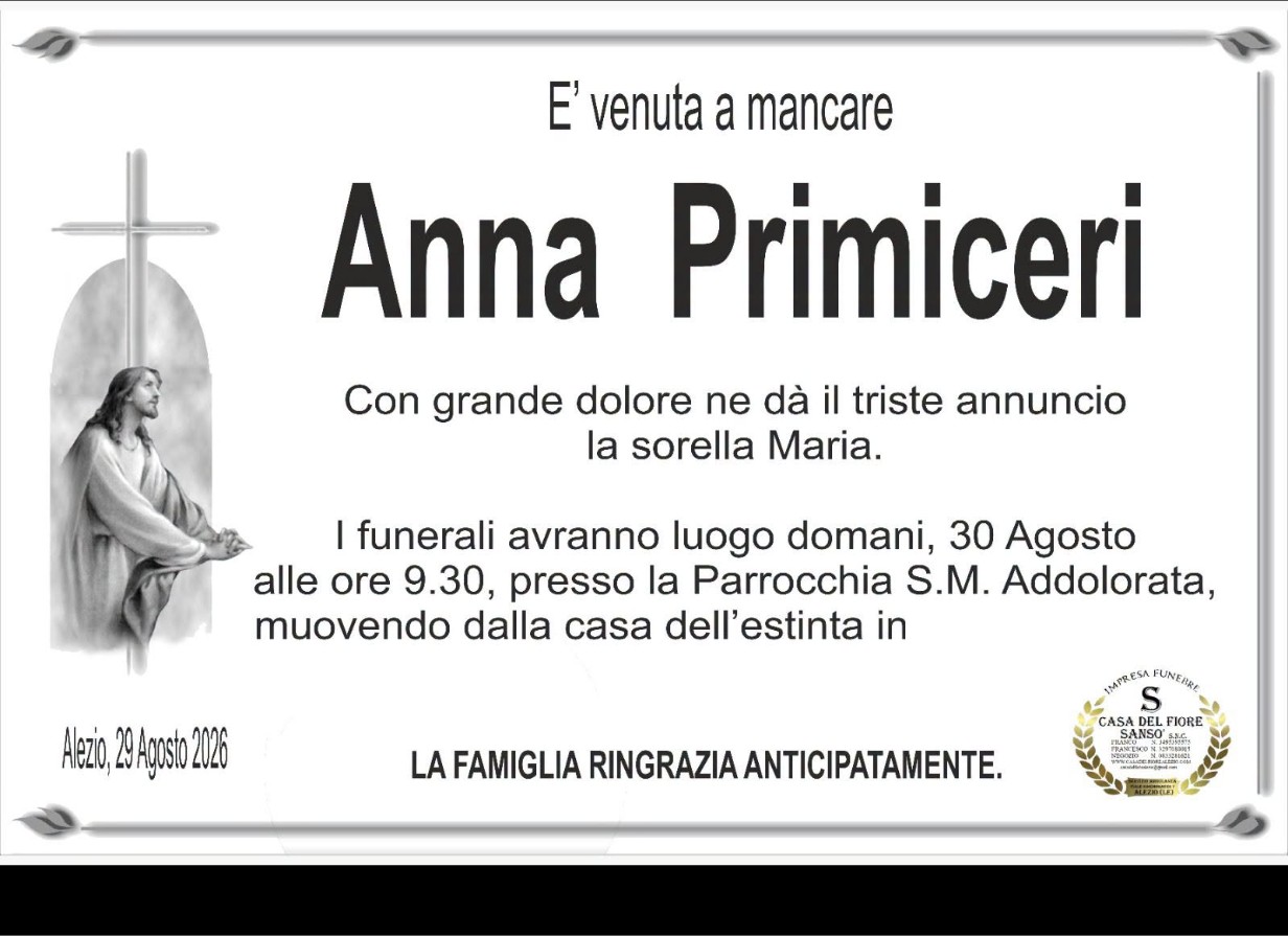 Necrologio di Anna Primiceri