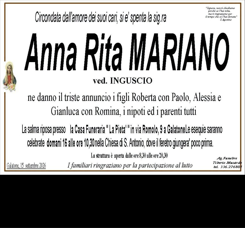 Necrologio di Anna Rita Mariano