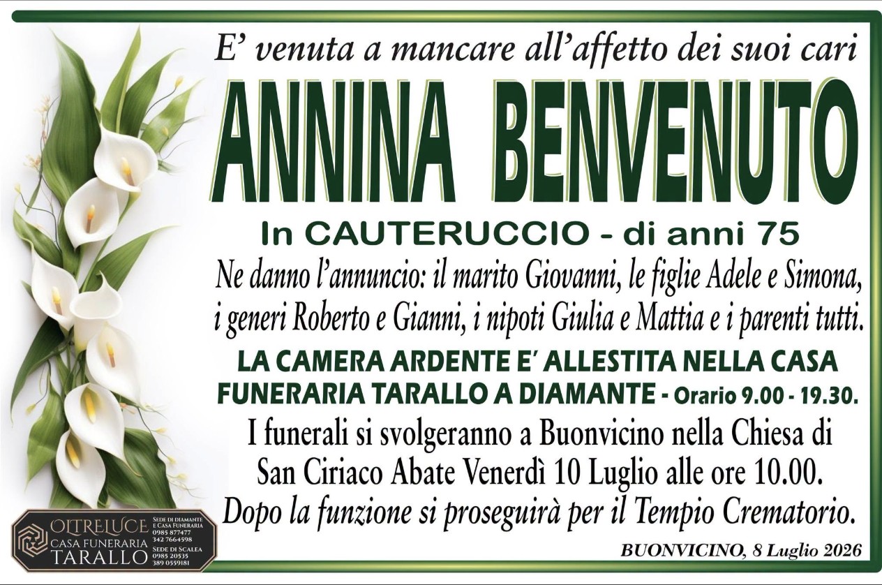 Necrologio di Annina Benvenuto