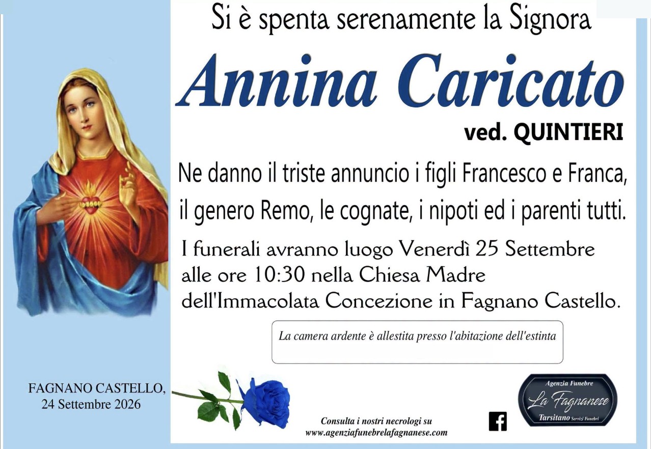 Necrologio di Annina Caricato