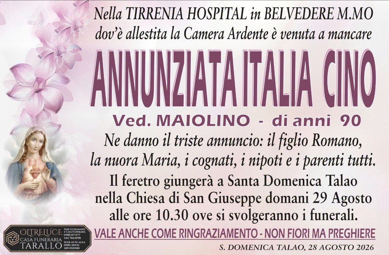 Necrologio di Annunziata Italia Cino