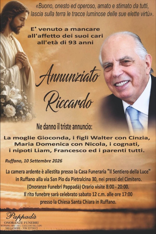 Necrologio di Annunziato Riccardo