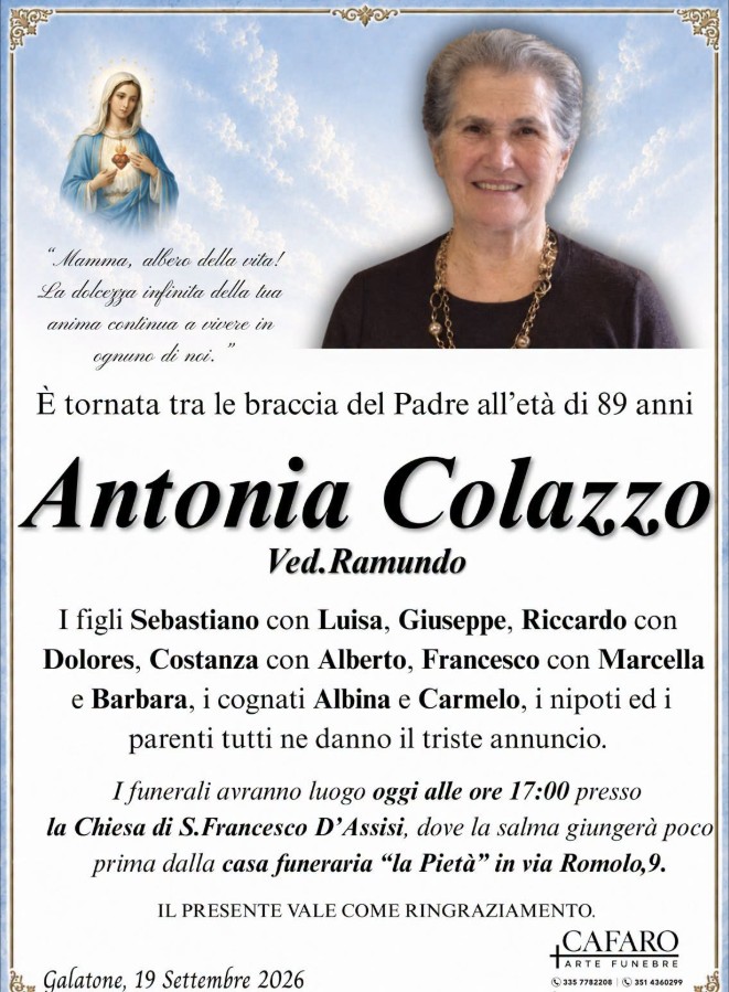 Necrologio di Antonia Colazzo