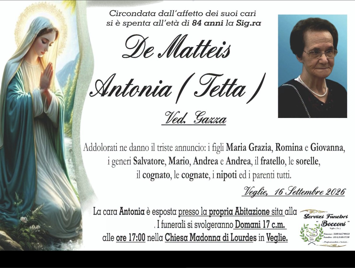Necrologio di Antonia De Matteis