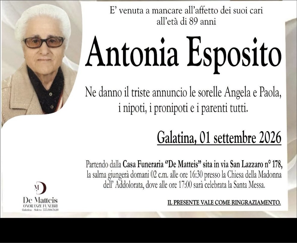 Necrologio di Antonia Esposito