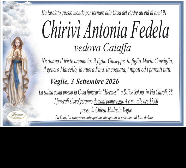 Necrologio di Antonia Fedela Chirivì