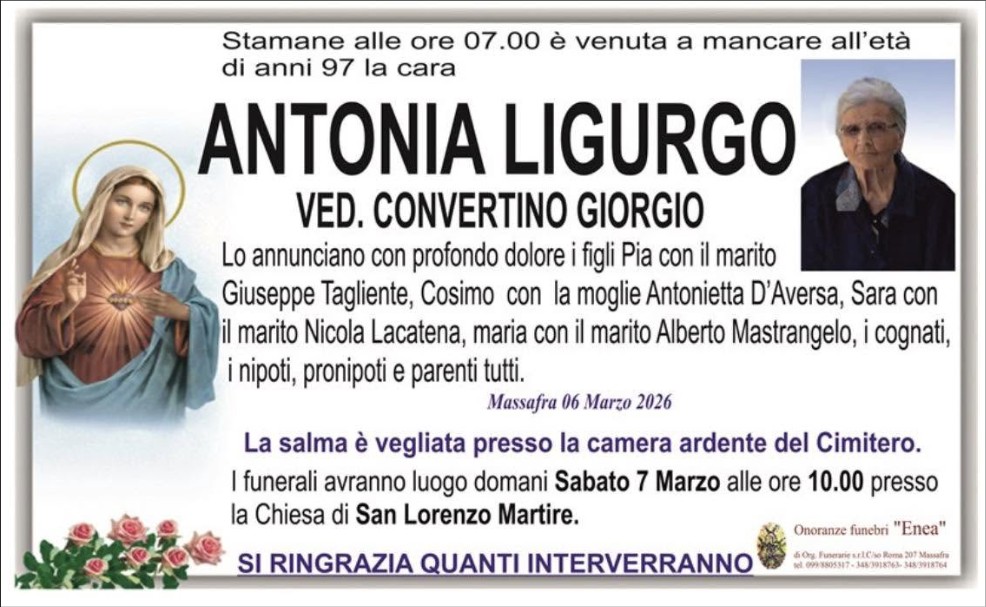 Necrologio di Antonia Ligurgo