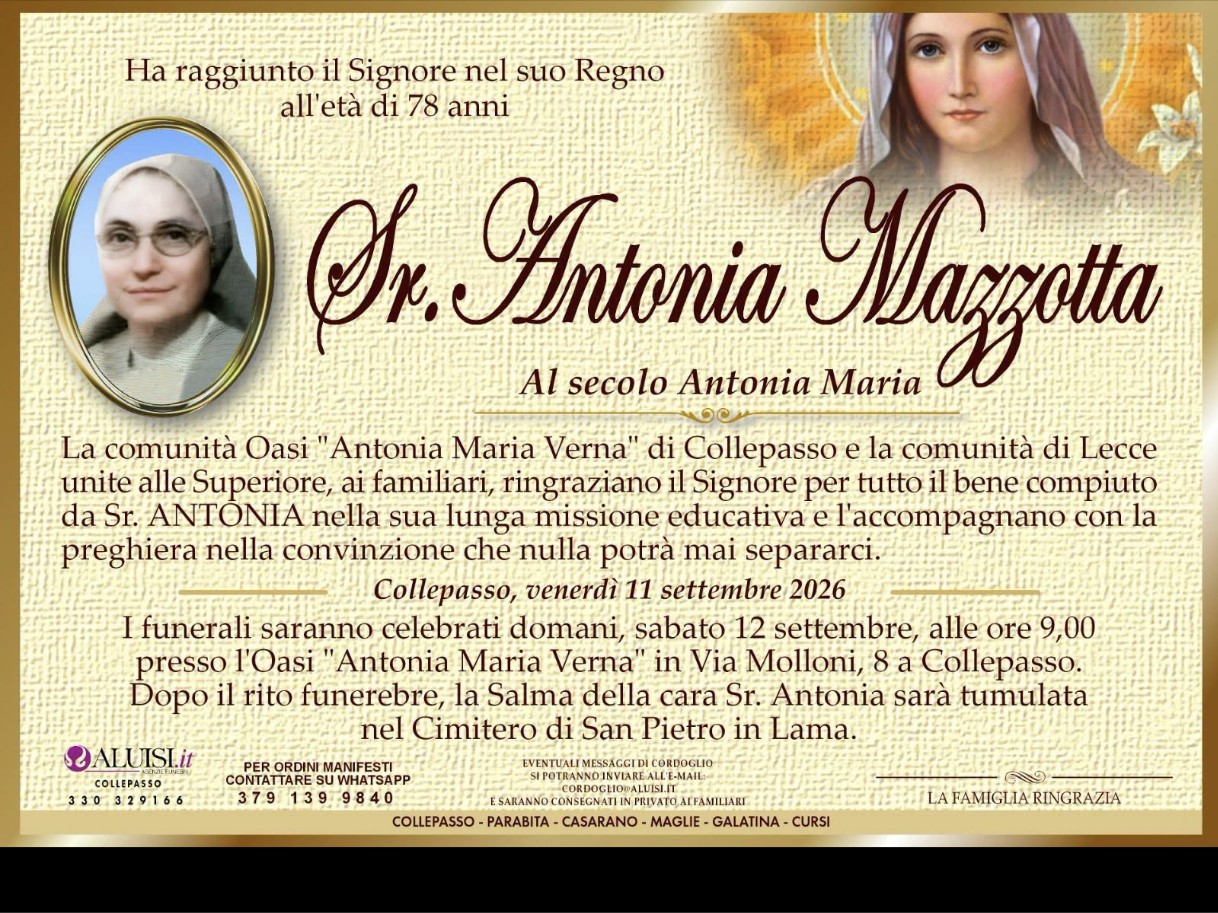 Necrologio di Antonia Mazzotta