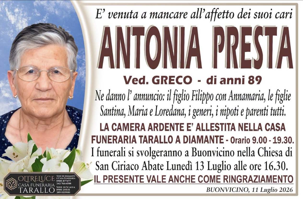 Necrologio di Antonia Presta