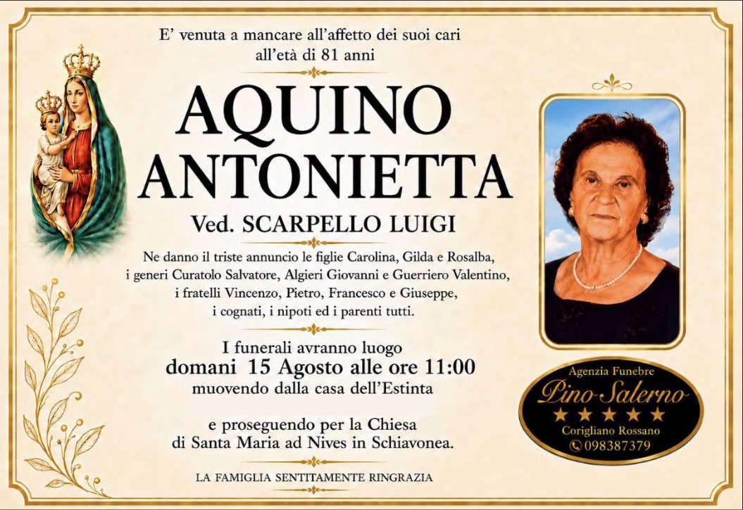 Necrologio di Antonietta Aquino
