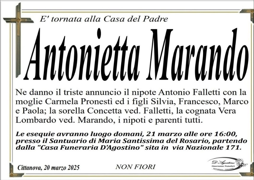 Necrologio di Antonietta Marando