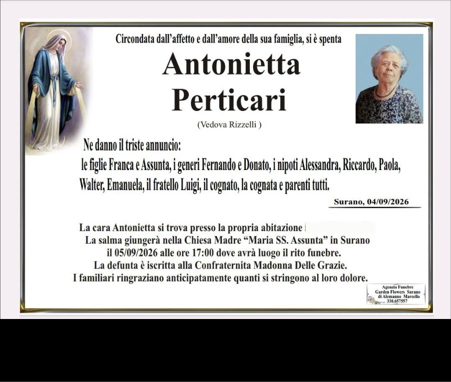 Necrologio di Antonietta Perticari