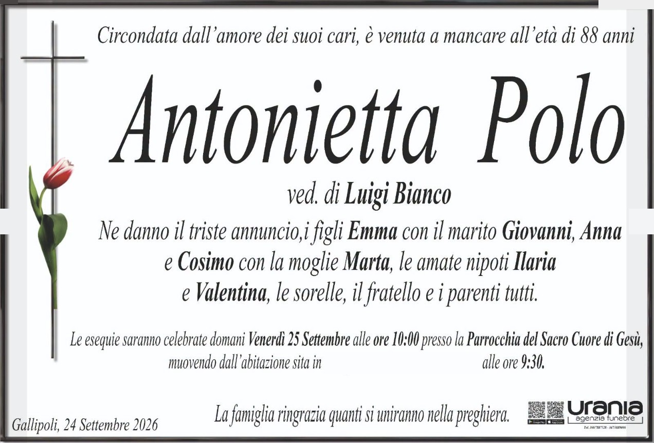 Necrologio di Antonietta Polo