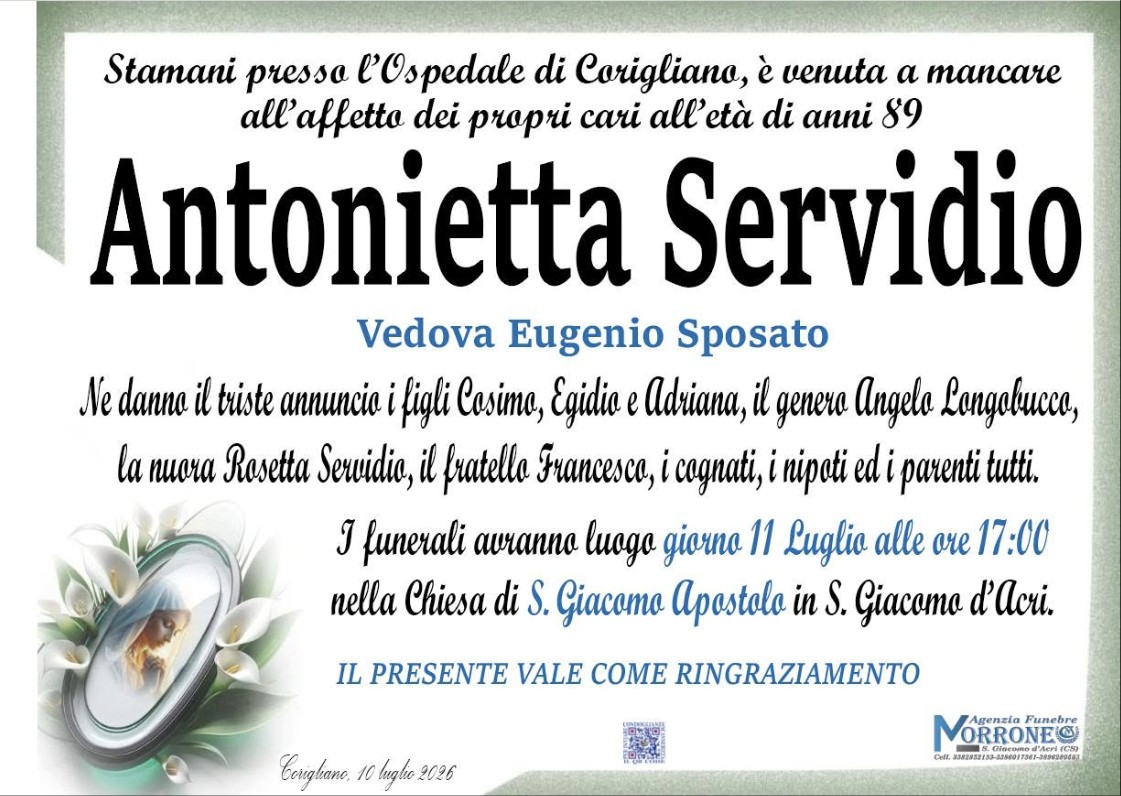 Necrologio di Antonietta Servidio