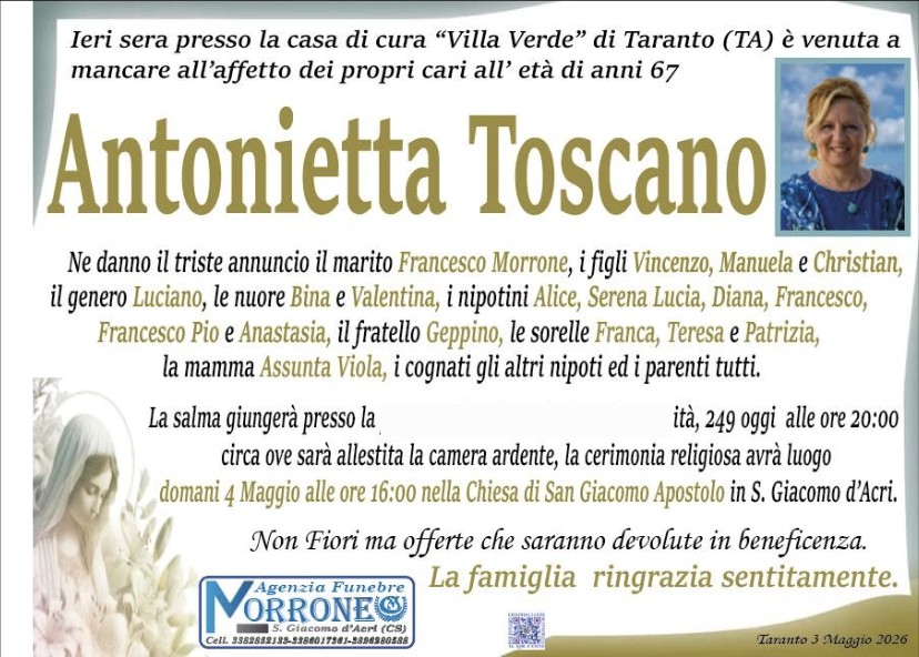 Necrologio di Antonietta Toscano