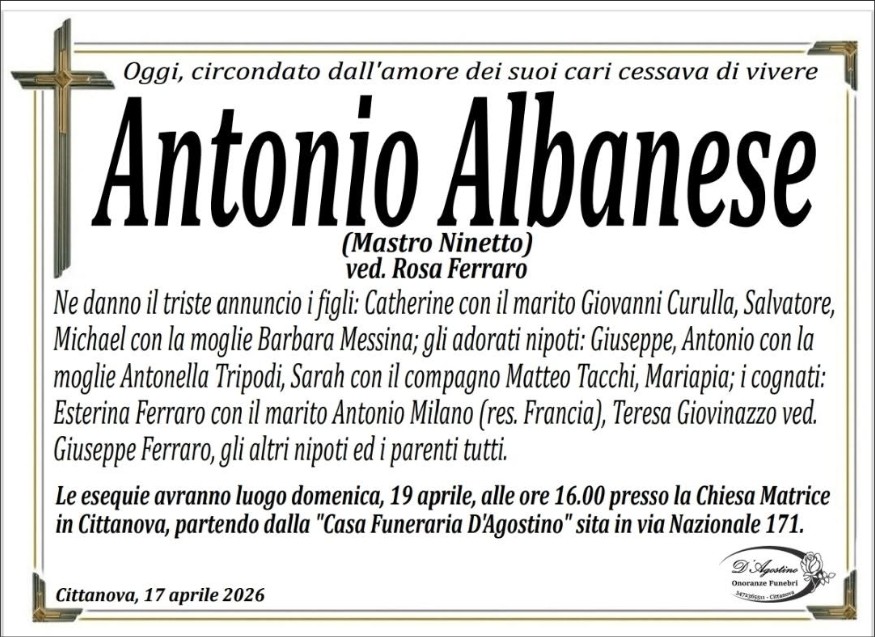 Necrologio di Antonio Albanese