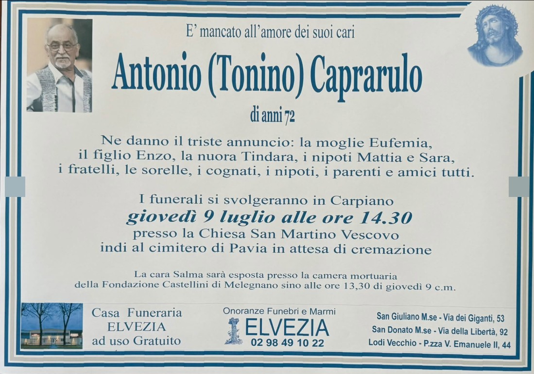 Necrologio di Antonio Caprarulo