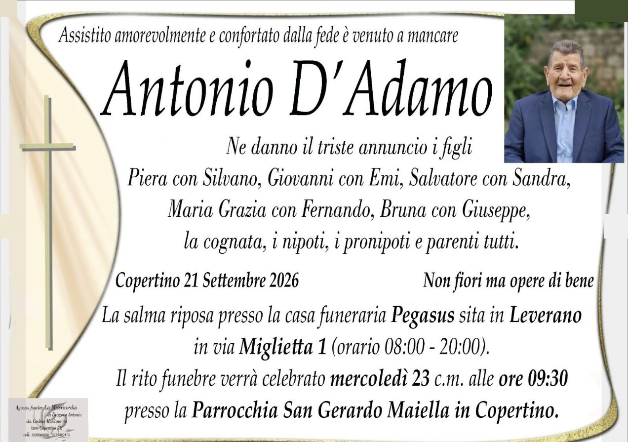 Necrologio di Antonio D'Adamo